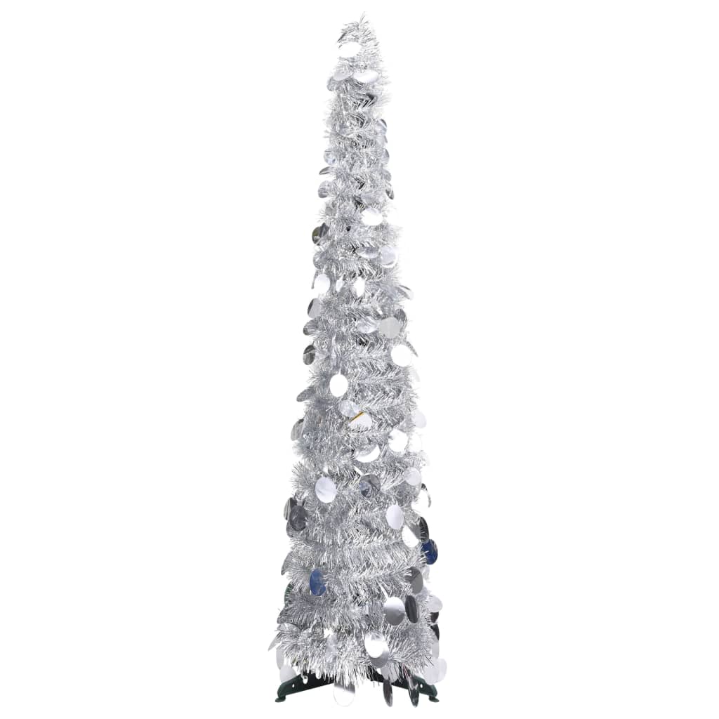 Vidaxl kunstkerstboom pop-up 120 cm pet zilverkleurig