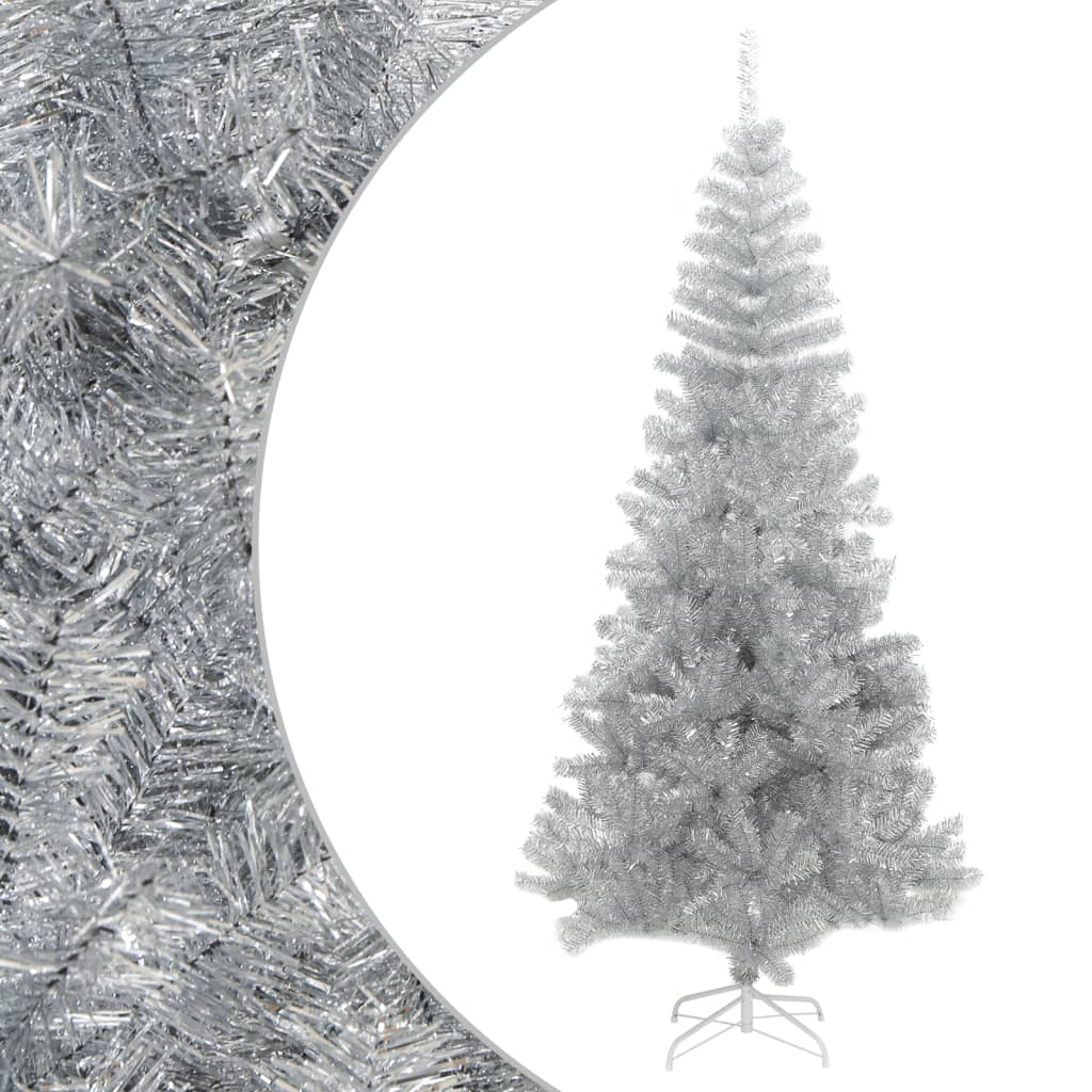 VidaXL Kunstkerstboom met standaard 210 cm PET zilverkleurig