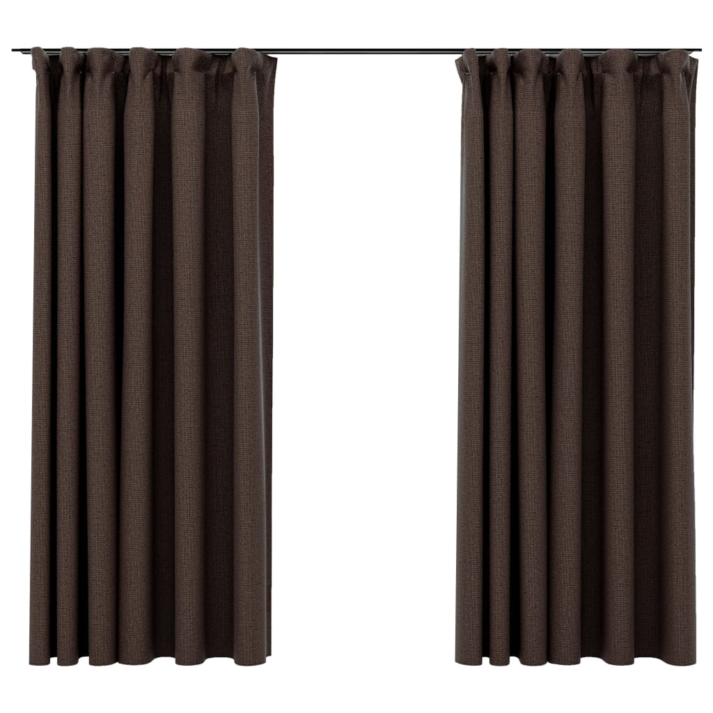 Vidaxl gordijnen linnen-look verduisterend haken 2 st 140x175 cm taupe