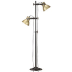 VidaXL Vloerlamp met 2 lampenkappen E27 gietijzer messingkleurig