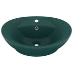 Vidaxl wastafel met overloop ovaal 58,5x39 cm keramiek mat donkergroen