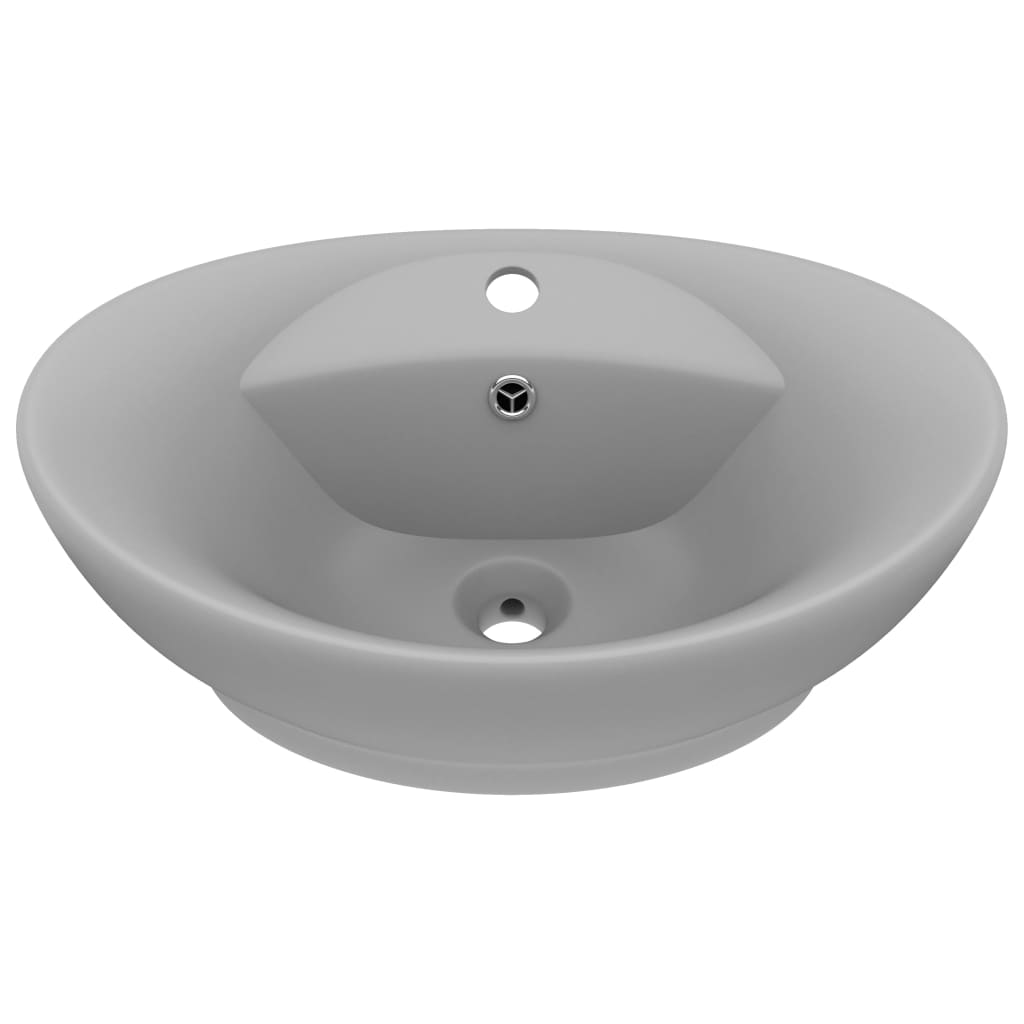 Vidaxl wastafel met overloop ovaal 58,5x39 cm keramiek mat lichtgrijs