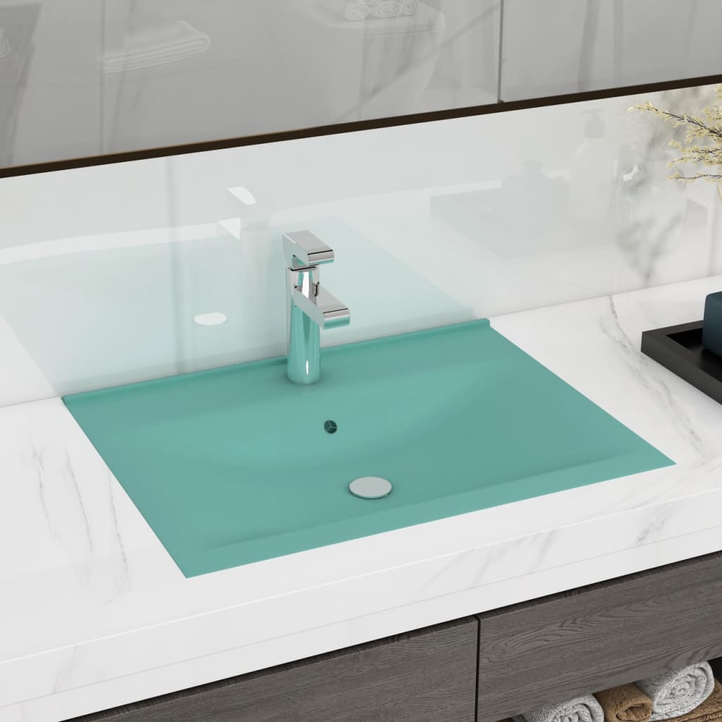 Vidaxl wastafel met kraangat 60x46 cm keramiek mat lichtgroen