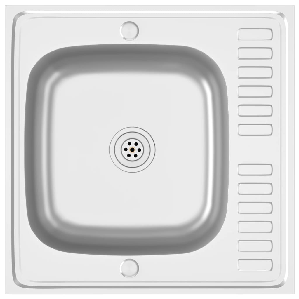 Vidaxl gootsteen met afvoerset 600x600x155 mm roestvrij staal zilver