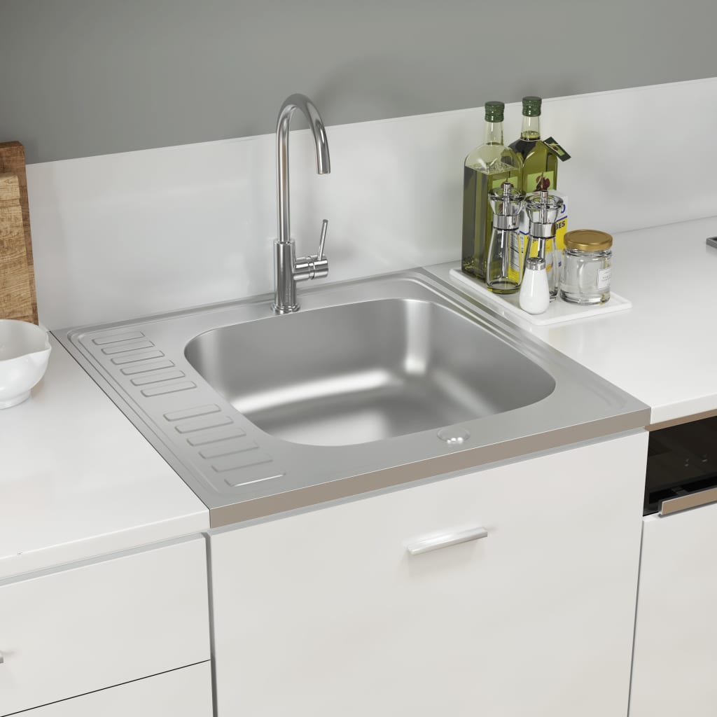 Vidaxl gootsteen met afvoerset 600x600x155 mm roestvrij staal zilver