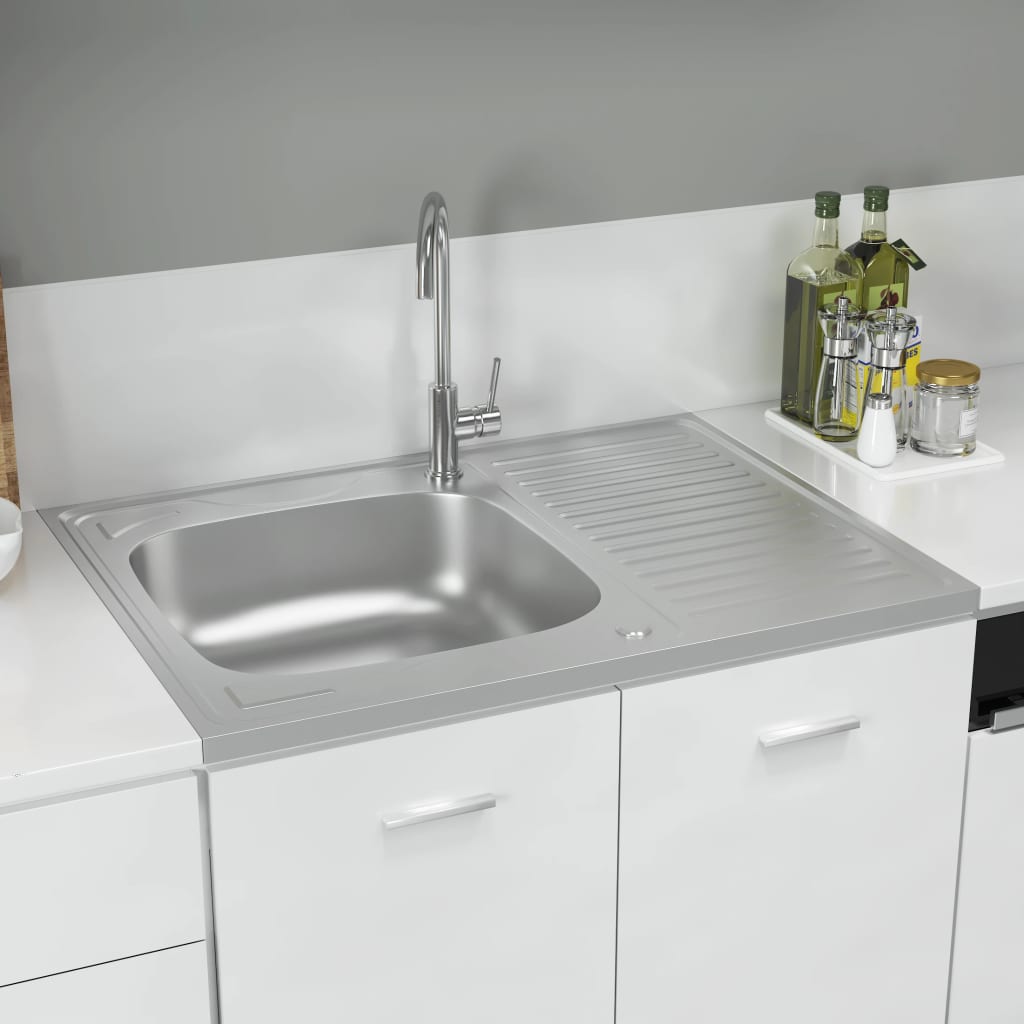Vidaxl gootsteen met afvoerset 800x600x155 mm roestvrij staal zilver