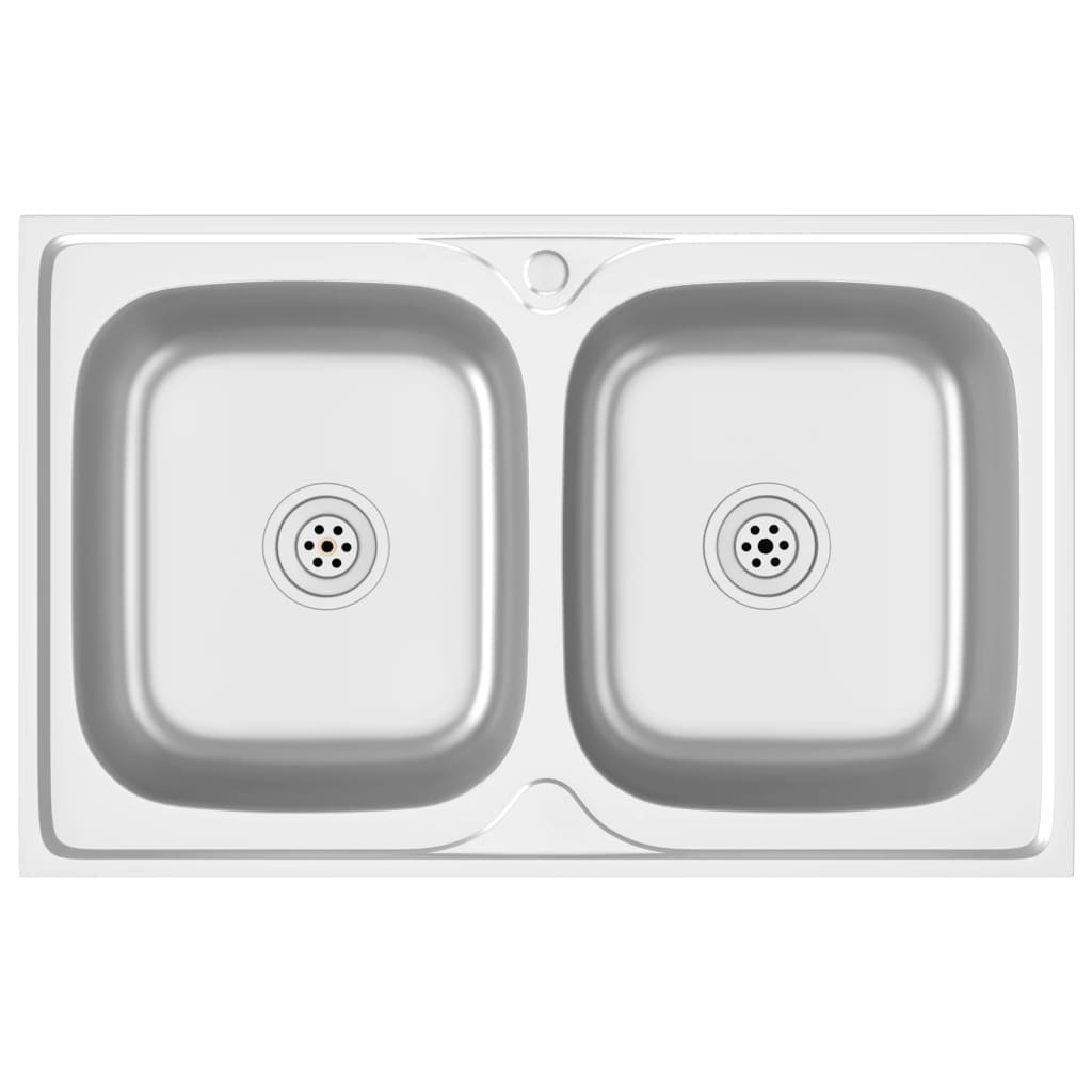 Vidaxl gootsteen dubbele bakken 800x500x155 mm roestvrij staal zilver