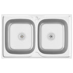 Vidaxl gootsteen dubbele bakken 800x500x155 mm roestvrij staal zilver