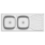 Vidaxl gootsteen dubbele bakken 1200x500x155 mm roestvrij staal zilver