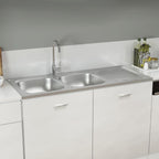 Vidaxl gootsteen dubbele bakken 1200x500x155 mm roestvrij staal zilver
