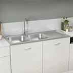 Vidaxl gootsteen dubbele bak 1200x600x155 mm roestvrij staal zilver