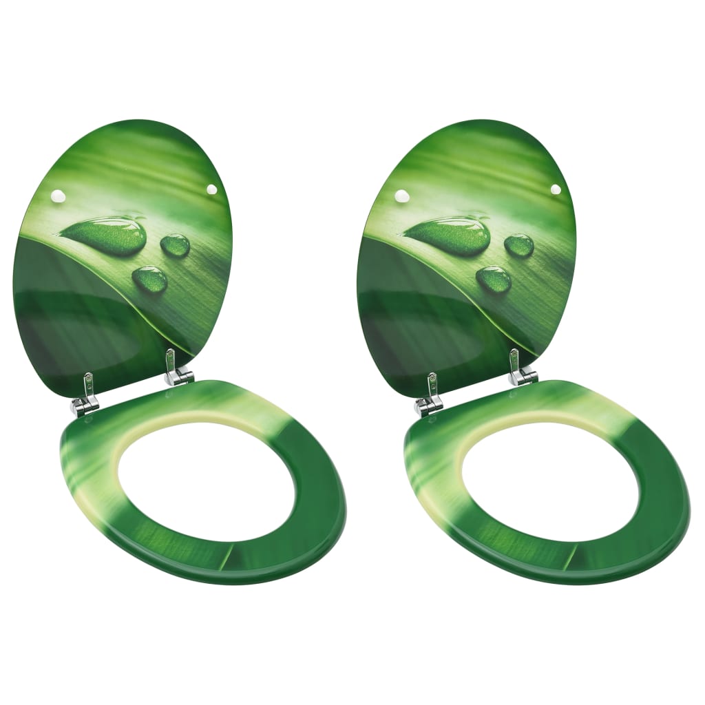 Vidaxl toiletbrillen met deksel 2 st waterdruppel mdf groen