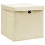 Vidaxl opbergboxen met deksel 4 st 28x28x28 cm crèmekleurig