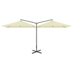 Vidaxl parasol dubbel met stalen paal 600x300 cm zandkleurig
