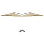 Vidaxl parasol dubbel met stalen paal 600 cm taupe