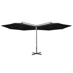 VidaXL Parasol dubbel met stalen paal 600 cm zwart