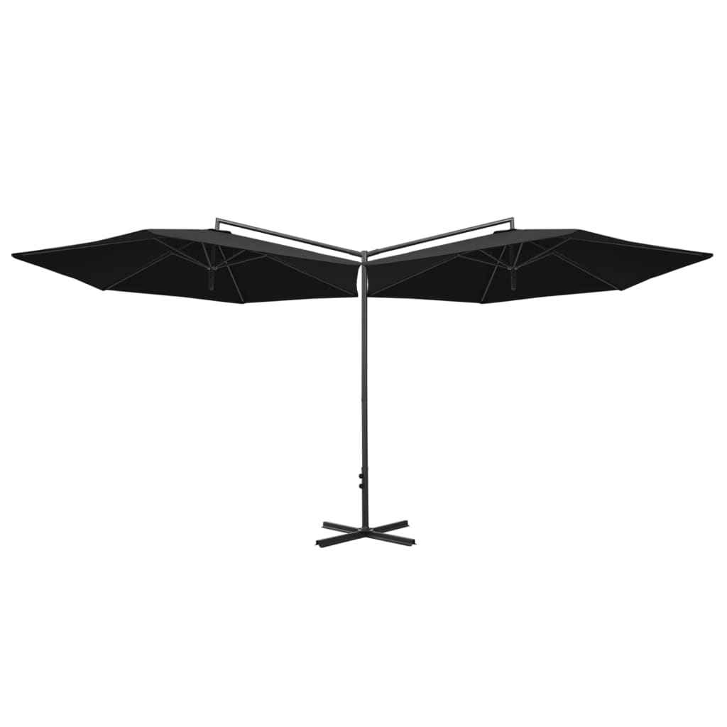 VidaXL Parasol dubbel met stalen paal 600 cm zwart
