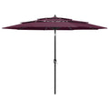 Vidaxl parasol 3-laags met aluminium paal 3 m bordeauxrood