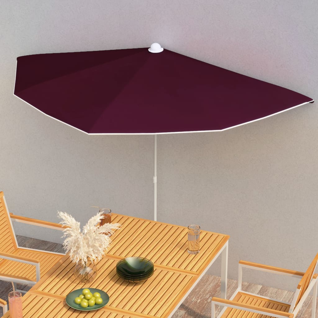 Vidaxl parasol half met paal 180x90 cm bordeauxrood