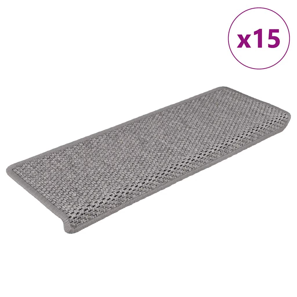 Vidaxl trapmatten zelfklevend 15 st sisal-look 65x21x4cm zilverkleurig
