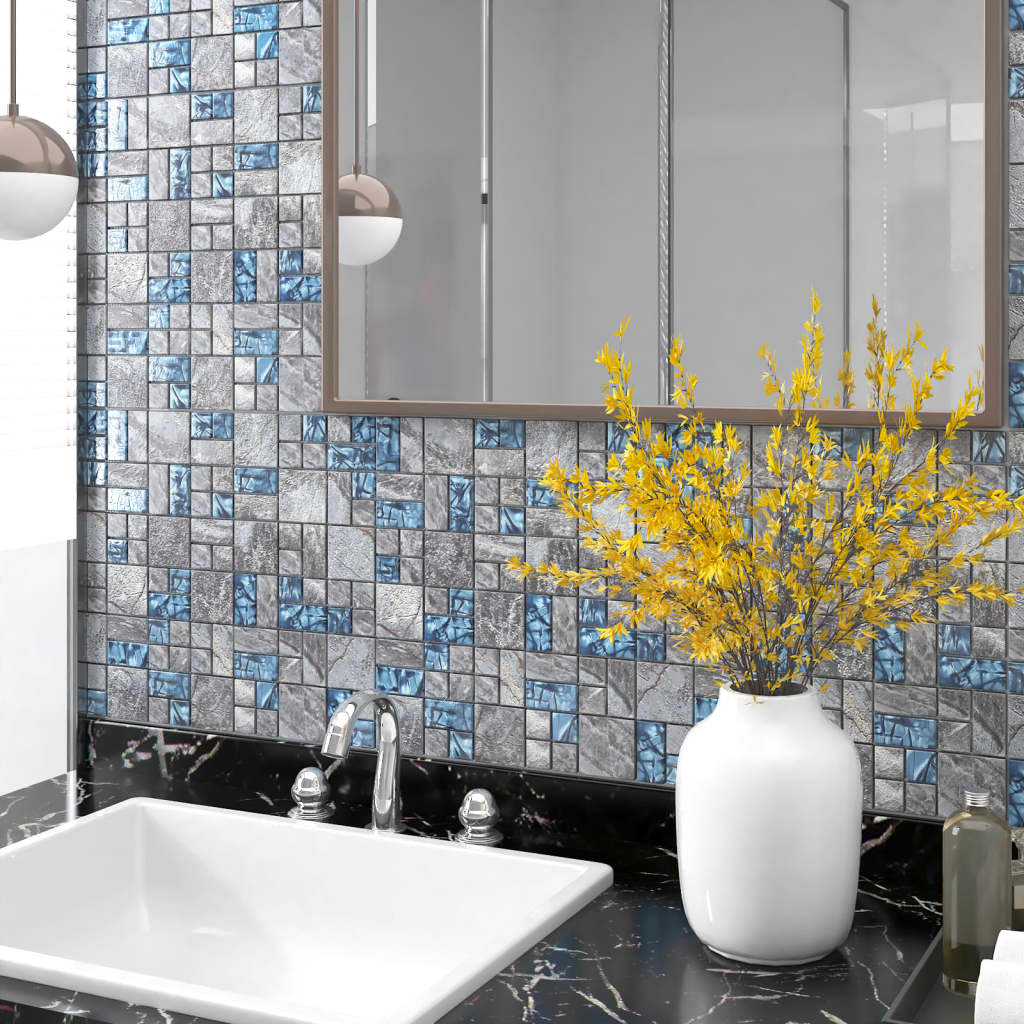 VidaXL Mozaïektegels 22 st 30x30 cm glas grijs en blauw