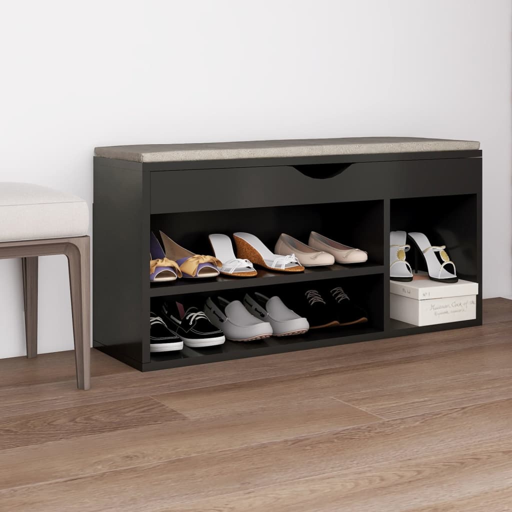 Vidaxl schoenenbank met kussen 104x30x49 cm bewerkt hout grijs