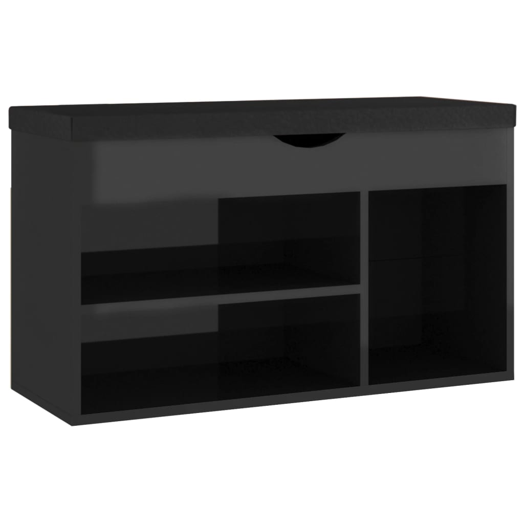 Vidaxl schoenenbank met kussen 80x30x47 cm hout hoogglans zwart