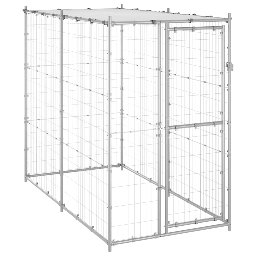 Vidaxl hondenkennel buiten met dak 110x220x180 cm gegalvaniseerd staal