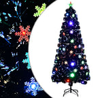 Vidaxl kerstboom met led-sneeuwvlokken 180 cm glasvezel zwart