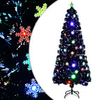 Vidaxl kerstboom met led-sneeuwvlokken 210 cm glasvezel zwart