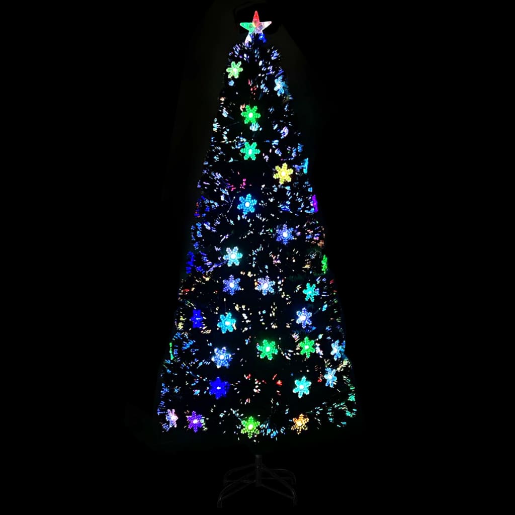 Vidaxl kerstboom met led-sneeuwvlokken 210 cm glasvezel zwart