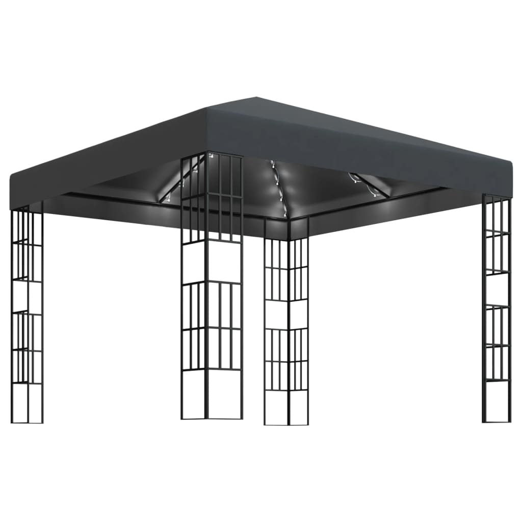 VidaXL Prieel met LED-lichtslinger 3x3 m antracietkleurig