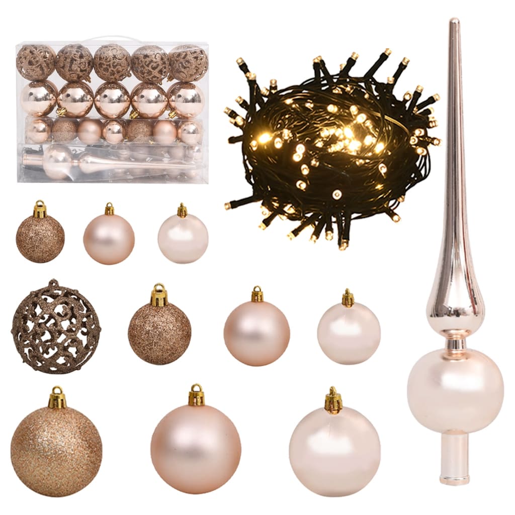 Vidaxl 60-delige kerstballenset met piek en 150 led's roségoud