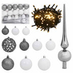 Vidaxl 60-delige kerstballenset met piek en 150 led's wit en grijs