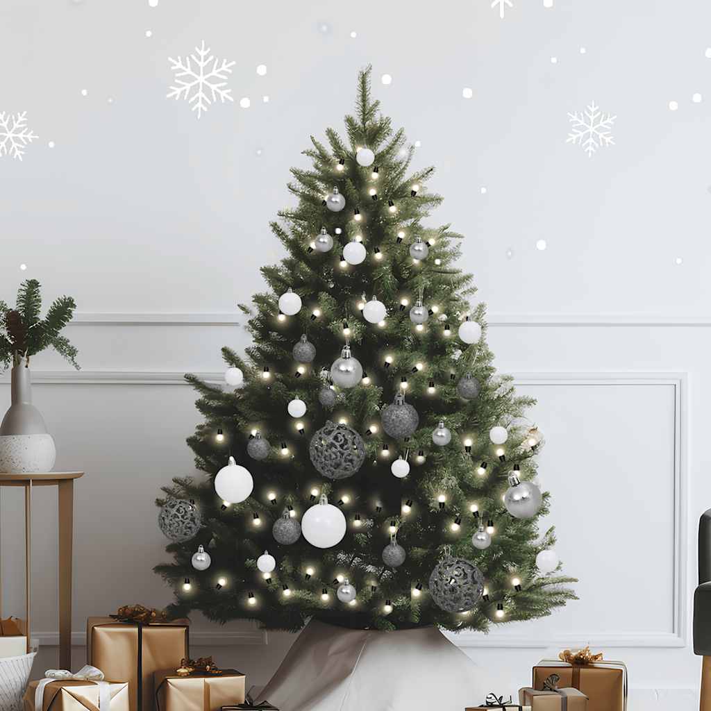Vidaxl 60-delige kerstballenset met piek en 150 led's wit en grijs
