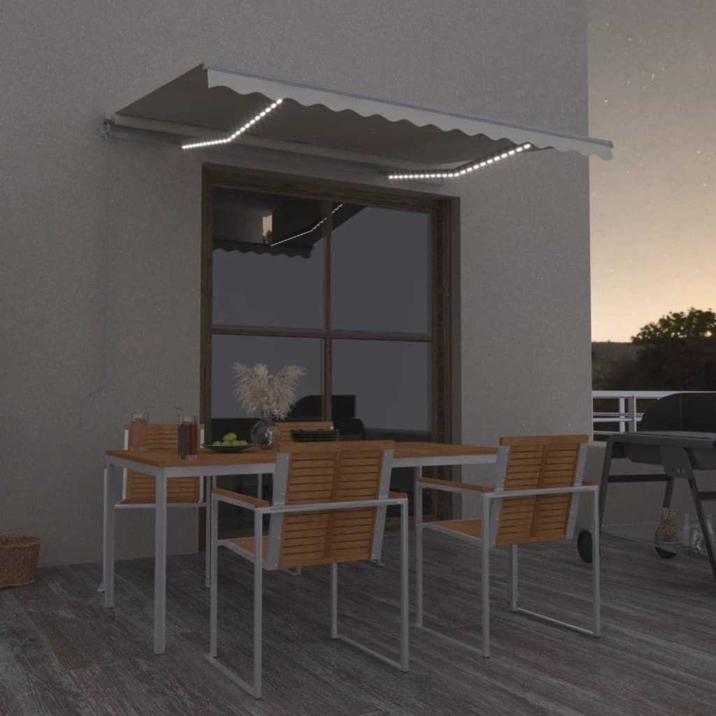 Vidaxl luifel handmatig uittrekbaar met led 350x250 cm crèmekleurig