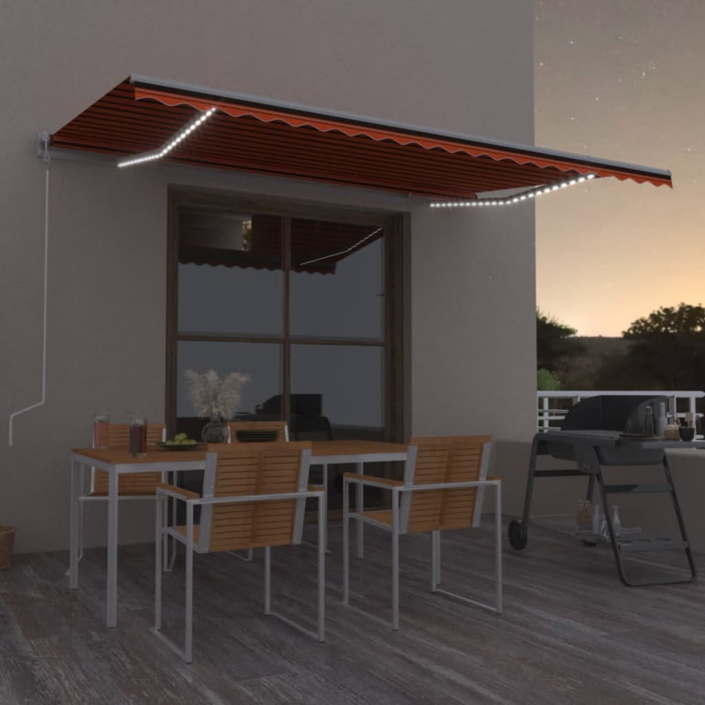 VidaXL Luifel automatisch met LED windsensor 500x300 cm oranje bruin