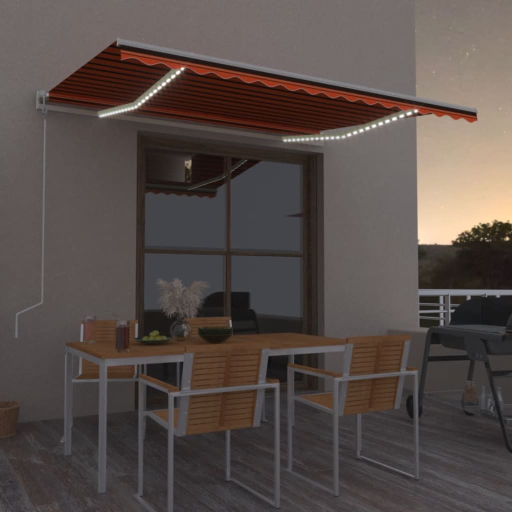 VidaXL Luifel automatisch met LED windsensor 450x350 cm oranje bruin