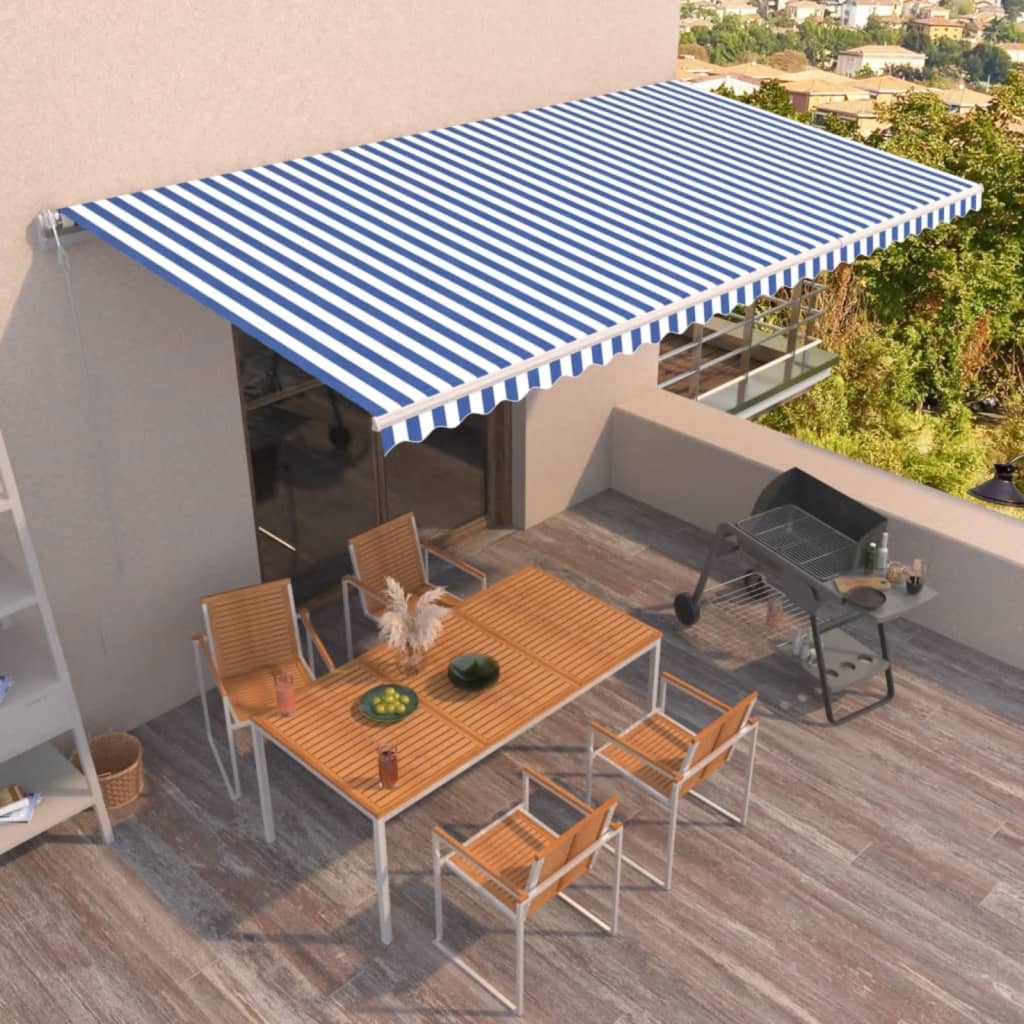 VidaXL Luifel automatisch uittrekbaar 600x350 cm blauw en wit