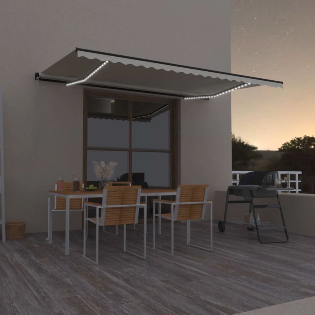 VidaXL Luifel handmatig uittrekbaar met LED 500x300 cm crèmekleurig