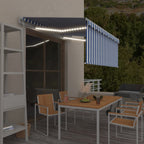VidaXL Luifel met rolgordijn, LED en windsensor 3,5x2,5 m blauw en wit