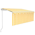 Vidaxl luifel met rolgordijn, led en windsensor 3,5x2,5 m geel en wit
