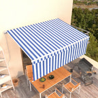 Vidaxl luifel handmatig uittrekbaar met rolgordijn 4x3 m blauw en wit
