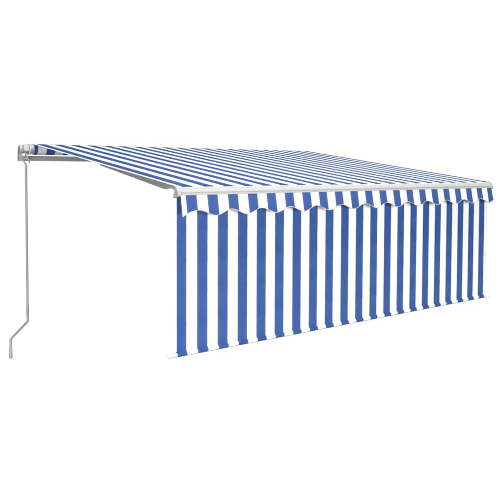 VidaXL Luifel handmatig uittrekbaar met rolgordijn LED 4x3 m blauw wit
