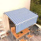 VidaXL Luifel automatisch uittrekbaar met rolgordijn 4x3 m blauw wit