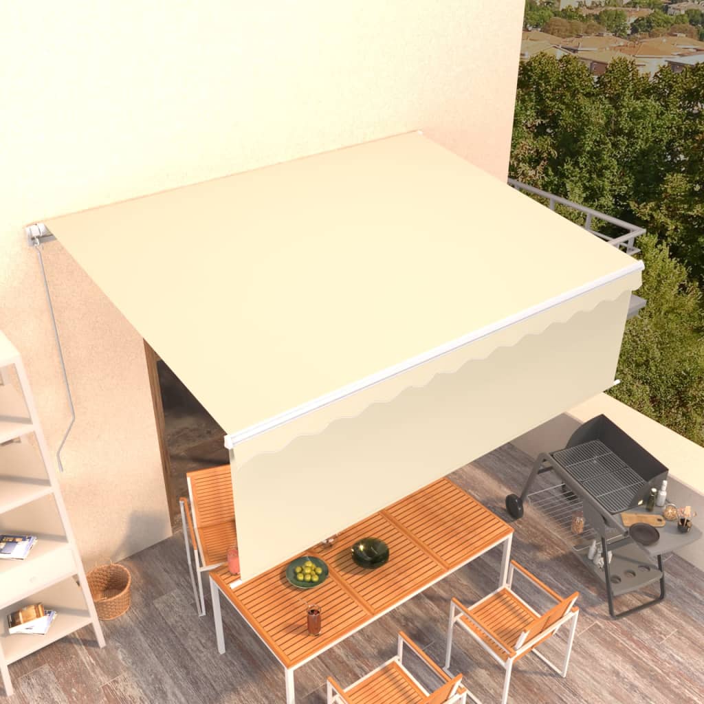 VidaXL Luifel handmatig uittrekbaar met rolgordijn 4,5x3 m crèmekleur