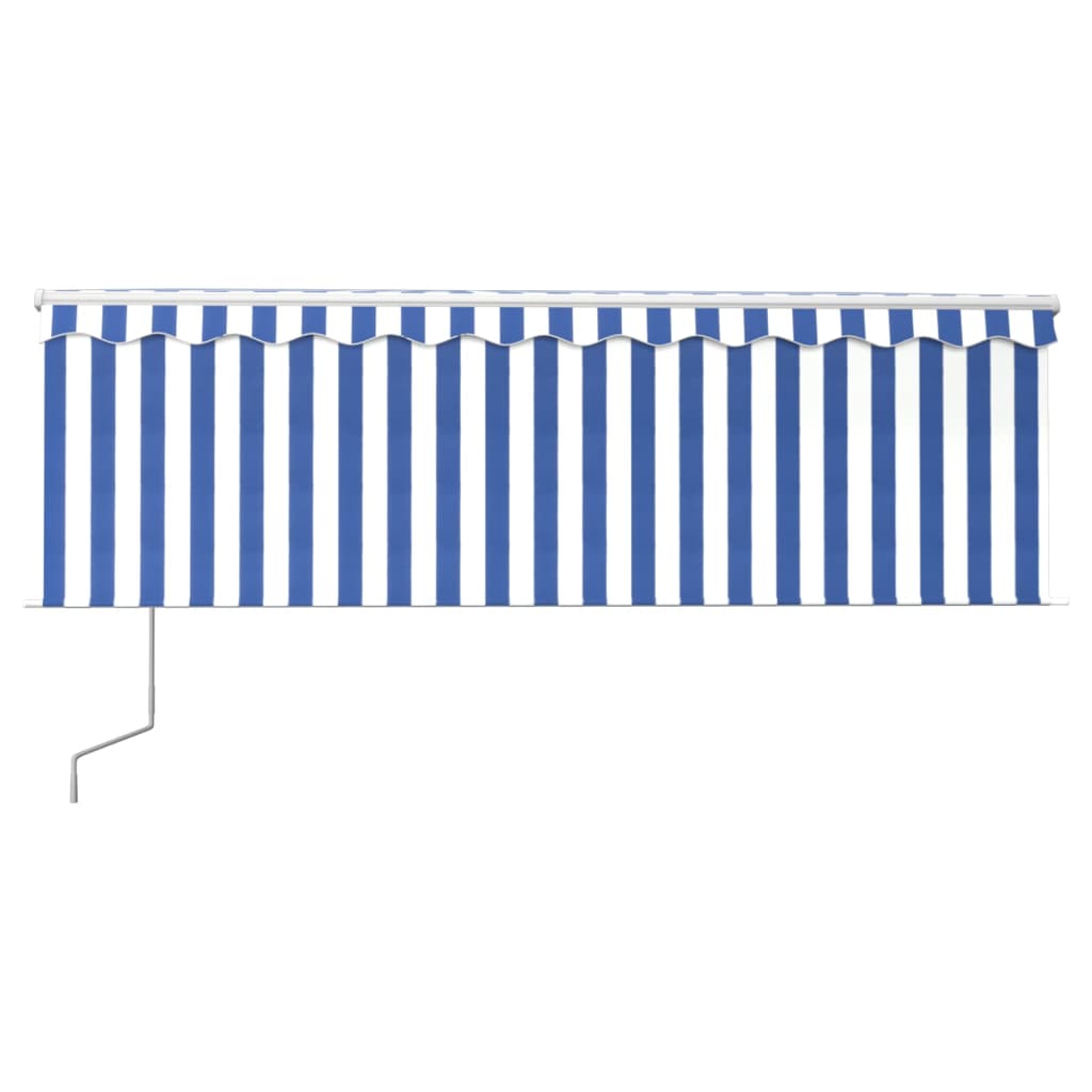 VidaXL Luifel met rolgordijn, LED en windsensor 4,5x3 m blauw en wit