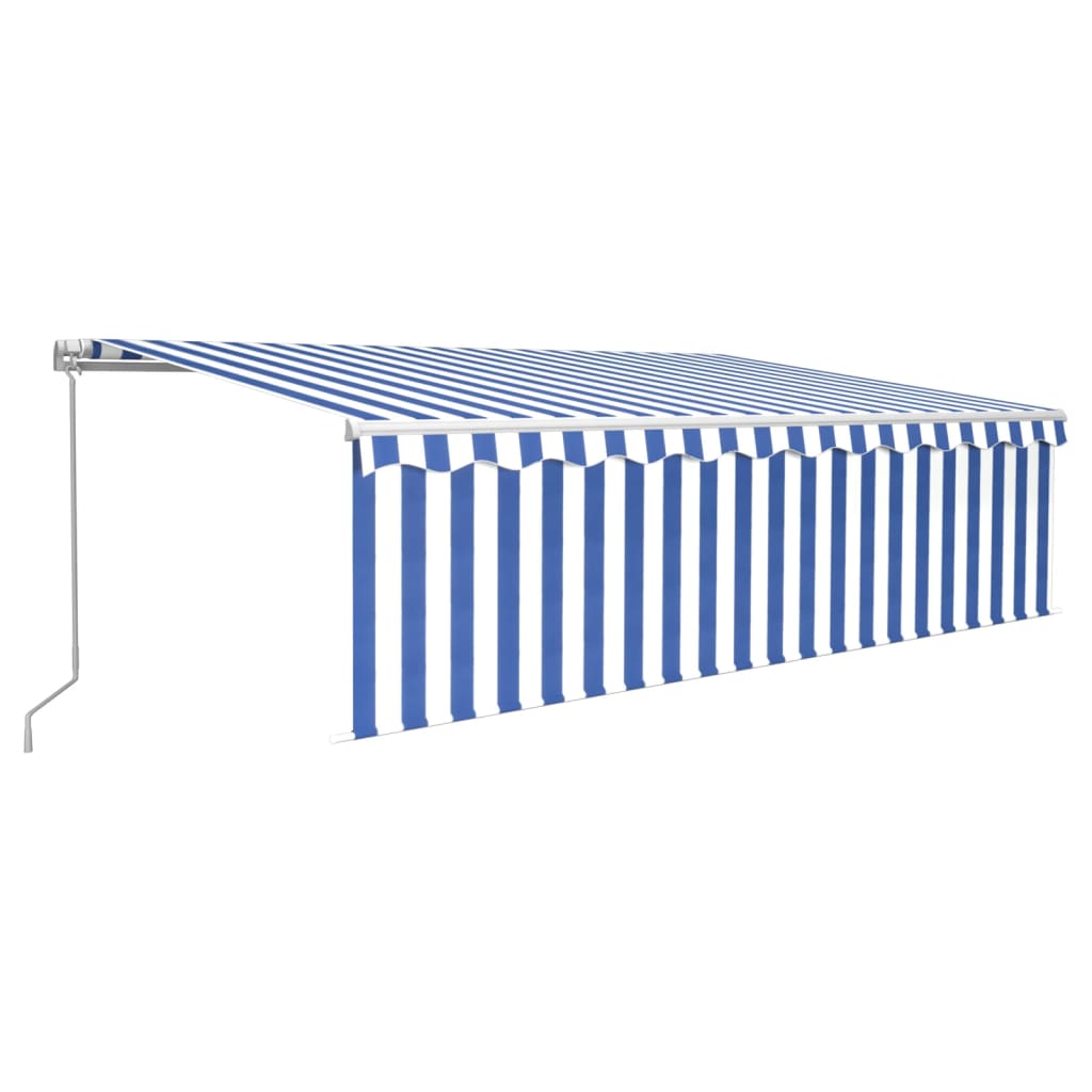 VidaXL Luifel handmatig uittrekbaar met rolgordijn LED 5x3 m blauw wit