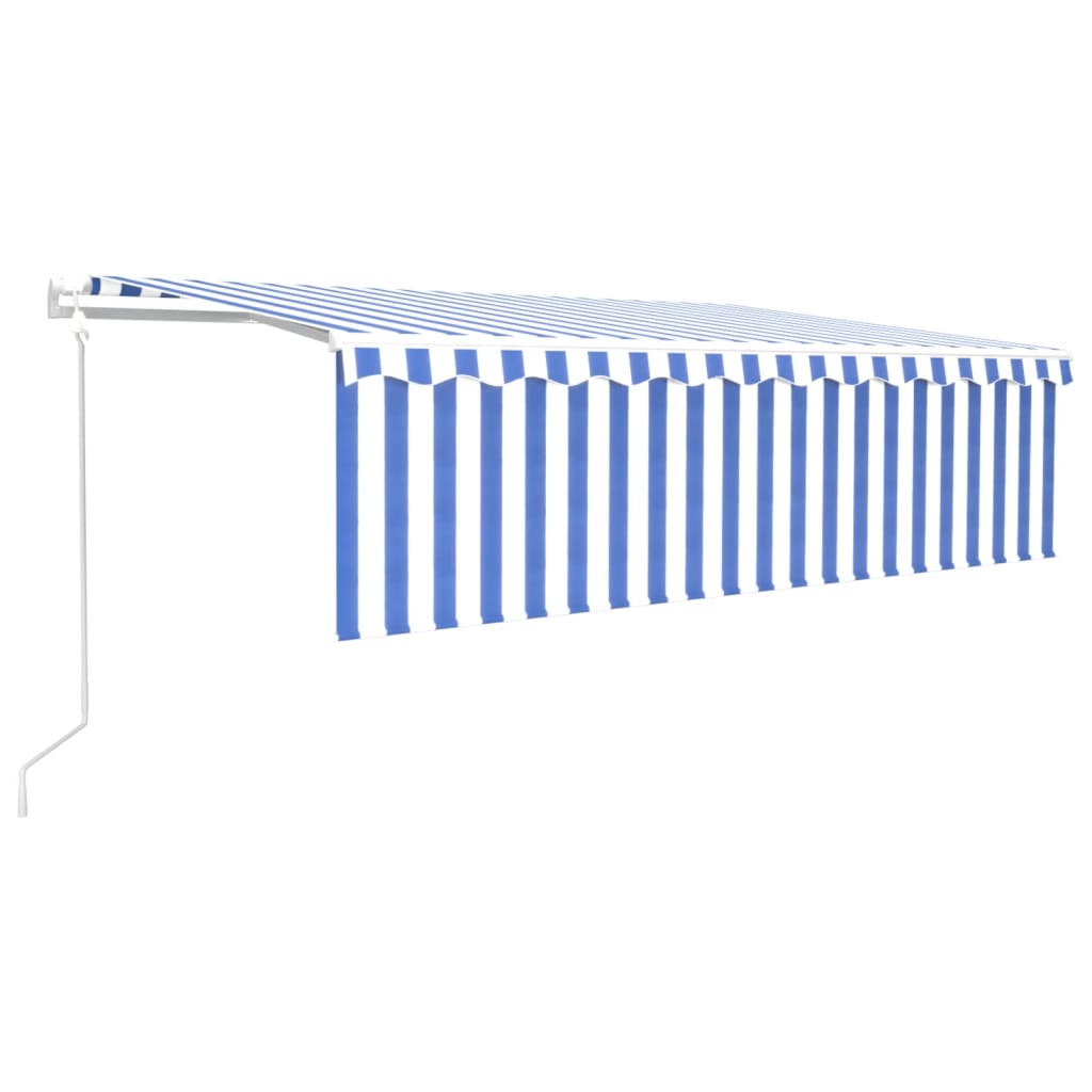 VidaXL Luifel automatisch rolgordijn LED windsensor 5x3 m blauw en wit