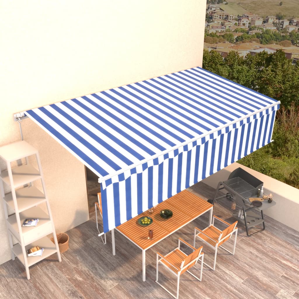 VidaXL Luifel handmatig uittrekbaar met rolgordijn 6x3 m blauw en wit